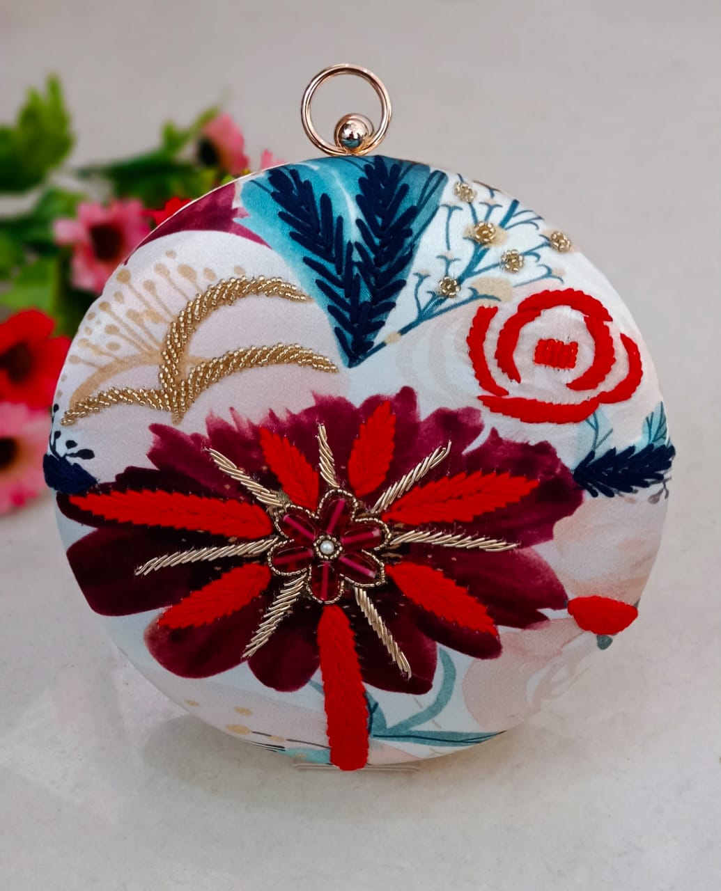 Embroidered Designer Round Printed Wholesale Clutches
